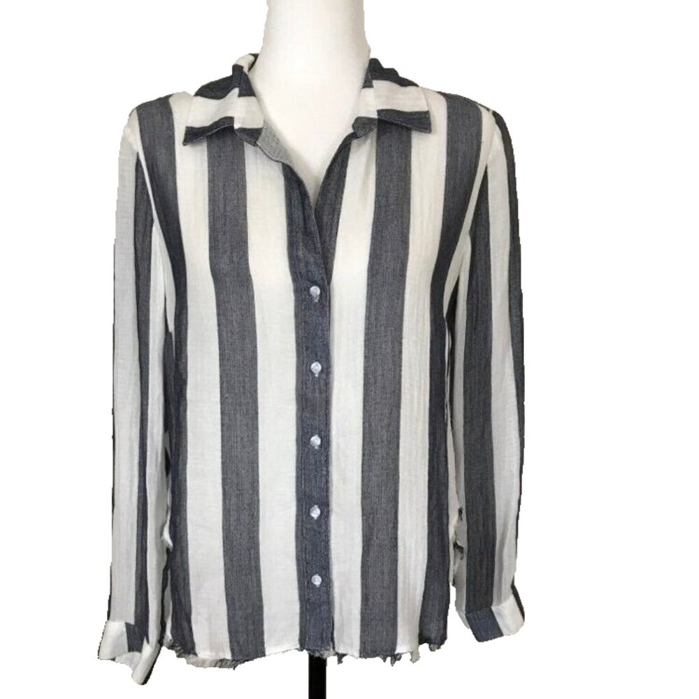 CLOTH & STONE Long Sleeve Button Down Shirt Size Small Navy White Striped Tencel